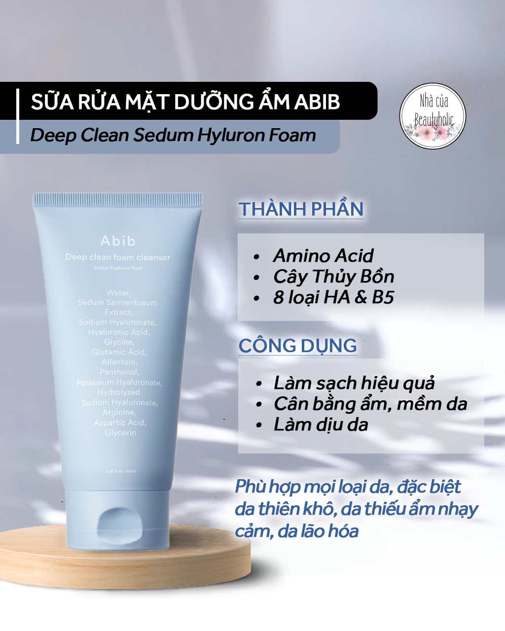 Sữa rửa mặt sạch sâu & dưỡng ẩm abib deep clean sedum hyaluron foam