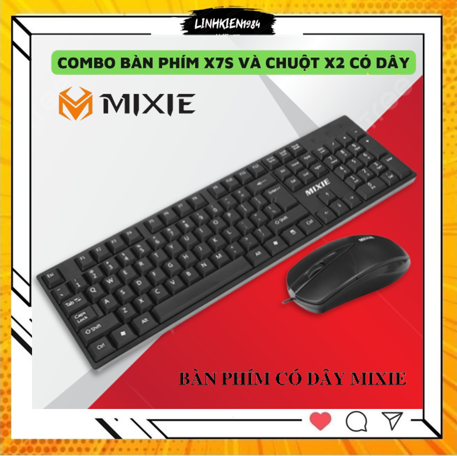 Bộ bàn phím chuột quang có dây Mixie X70