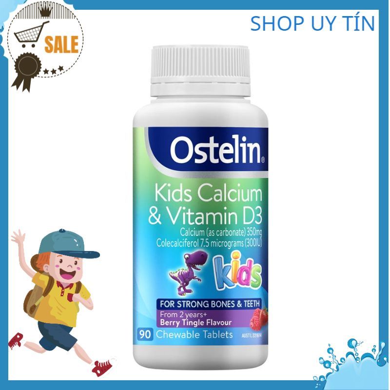 Viên bổ sung Canxi khủng long và D3 trẻ em  Ostelin Kids Calcium & Vitamin D3  Lọ 90 Viên Chuẩn Store Úc Đi Air nhập khẩu
