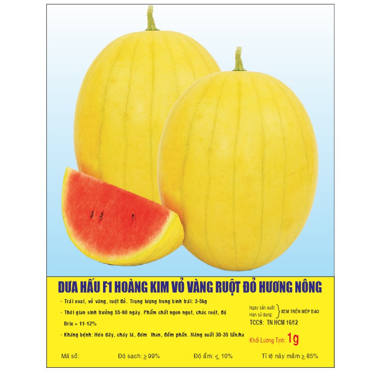 Hạt Dưa Hấu Hoàng Kim F1 Vỏ Vàng Ruột Đỏ - Gói 1 Gram