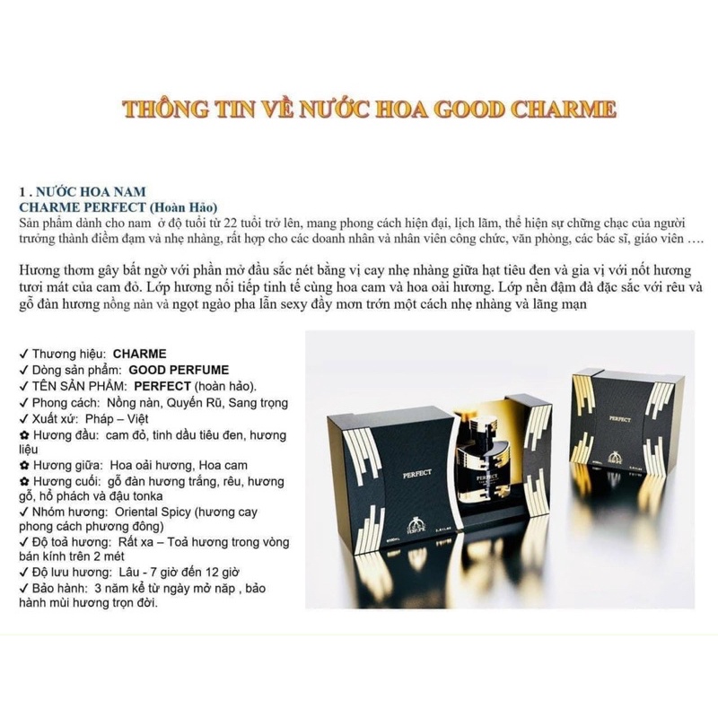 Nước Hoa Nam goodcharmee PERFECT 100ML