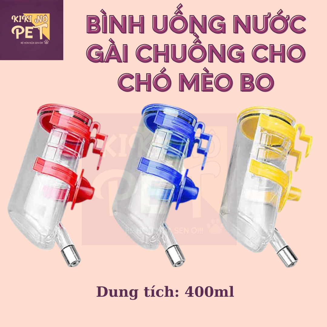 Bình uống nước gài chuồng cho chó mèo bo 400ml bình nước bi treo chuồng tự động bằng nhựa cao cấp - kikino