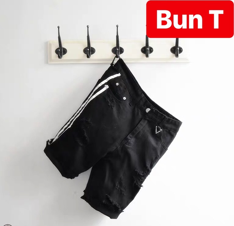 QUẦN SHORT SỌT LỬNG JEAN NAM CHẤT BÒ TRẮNG ĐEN 2 SỌC, CO GIÃN NHẸ THÁI LAN TRANG BUN FASHION