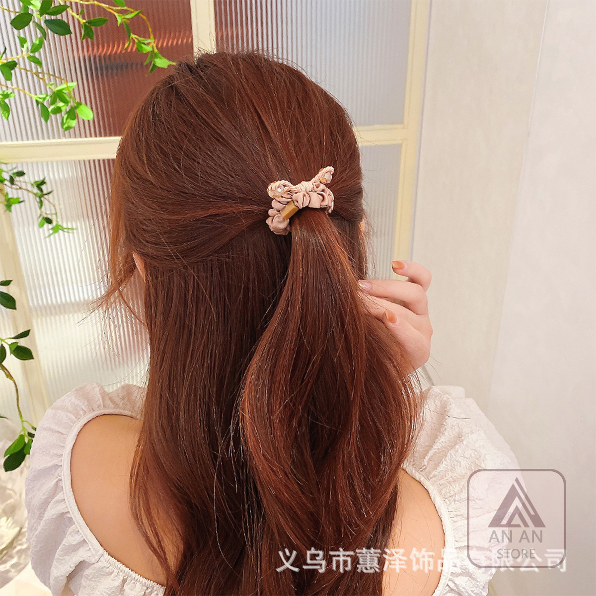 Cột Tóc Scrunchies Vải Satin Dây Nơ Ngọc