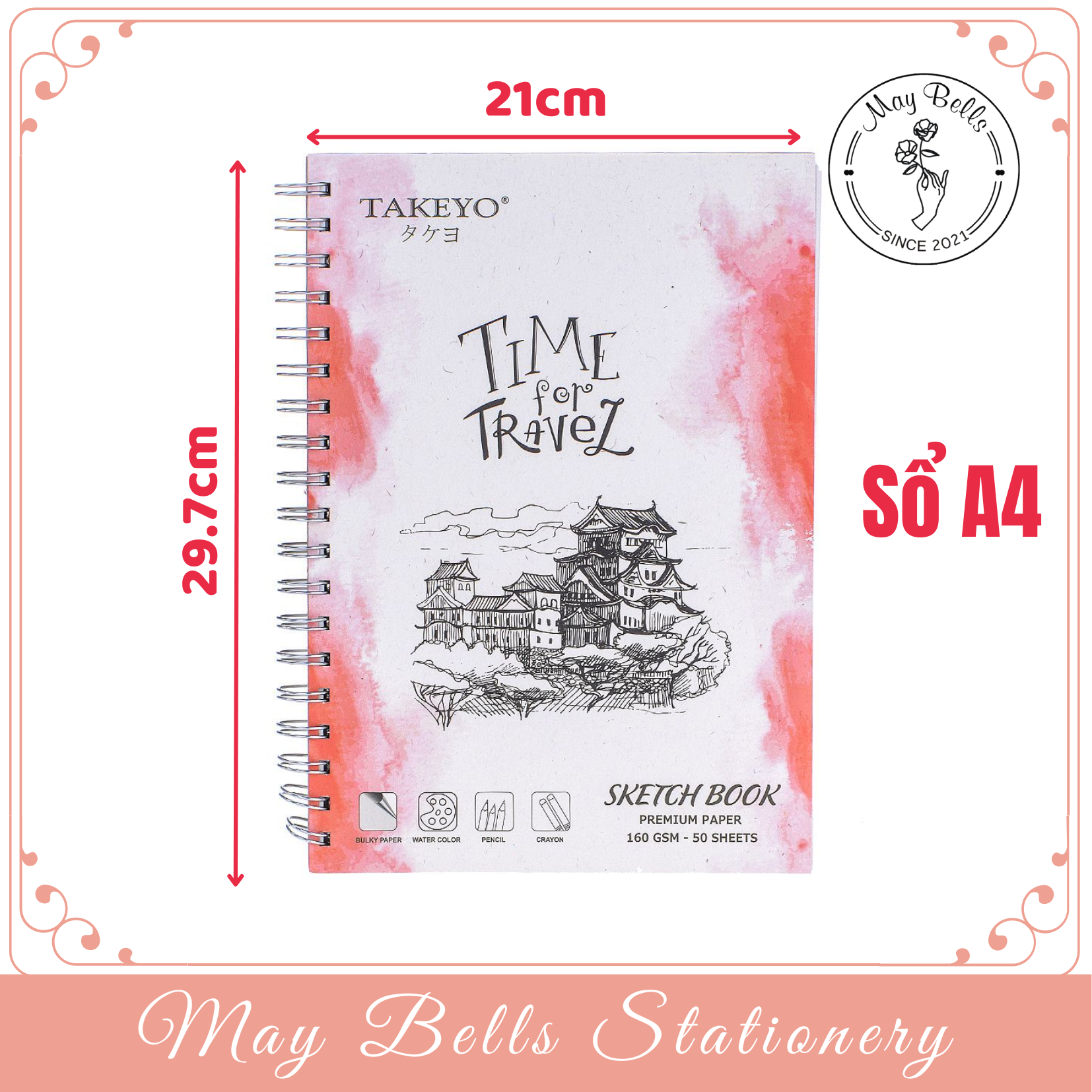 Sổ Vẽ Lò Xo Takeyo Giấy Dày Mịn A4 A5 A6 Cho Học Sinh Sinh Viên Vẽ Mỹ Thuật Sáng Tạo 50 Tờ 160gsm