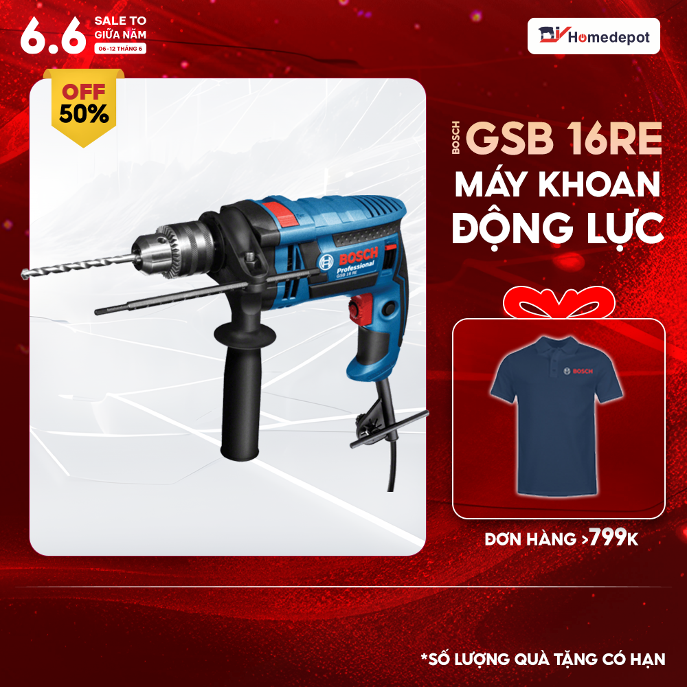 Máy khoan động lực Bosch GSB 16 RE 750W (Xanh đen)