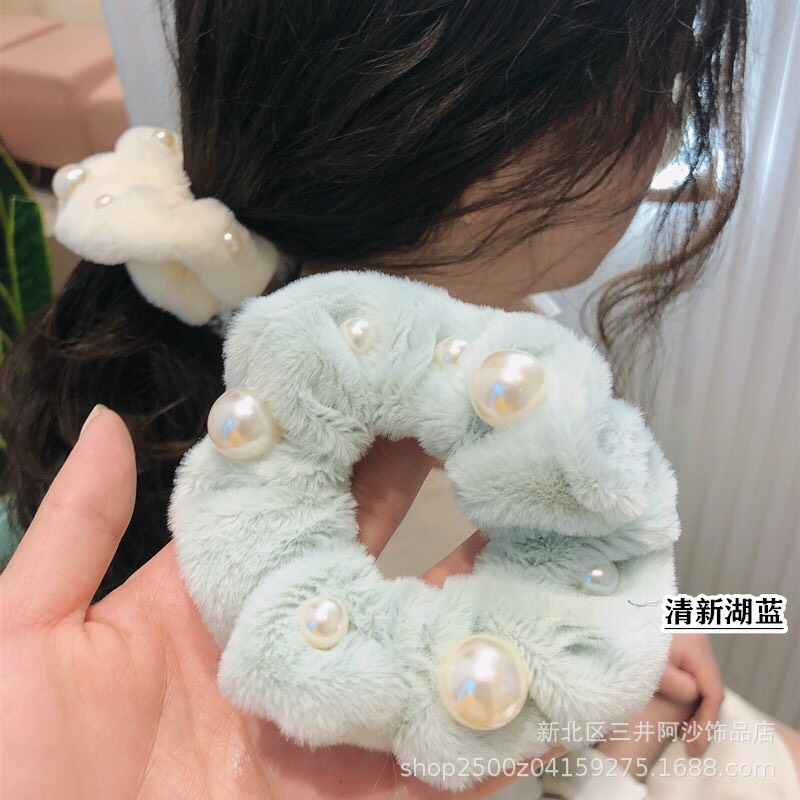 Dây Cột Tóc Lông Mịn Đính Hạt Ngọc Phong Cách Hàn, Hàng Chất - phukienteen