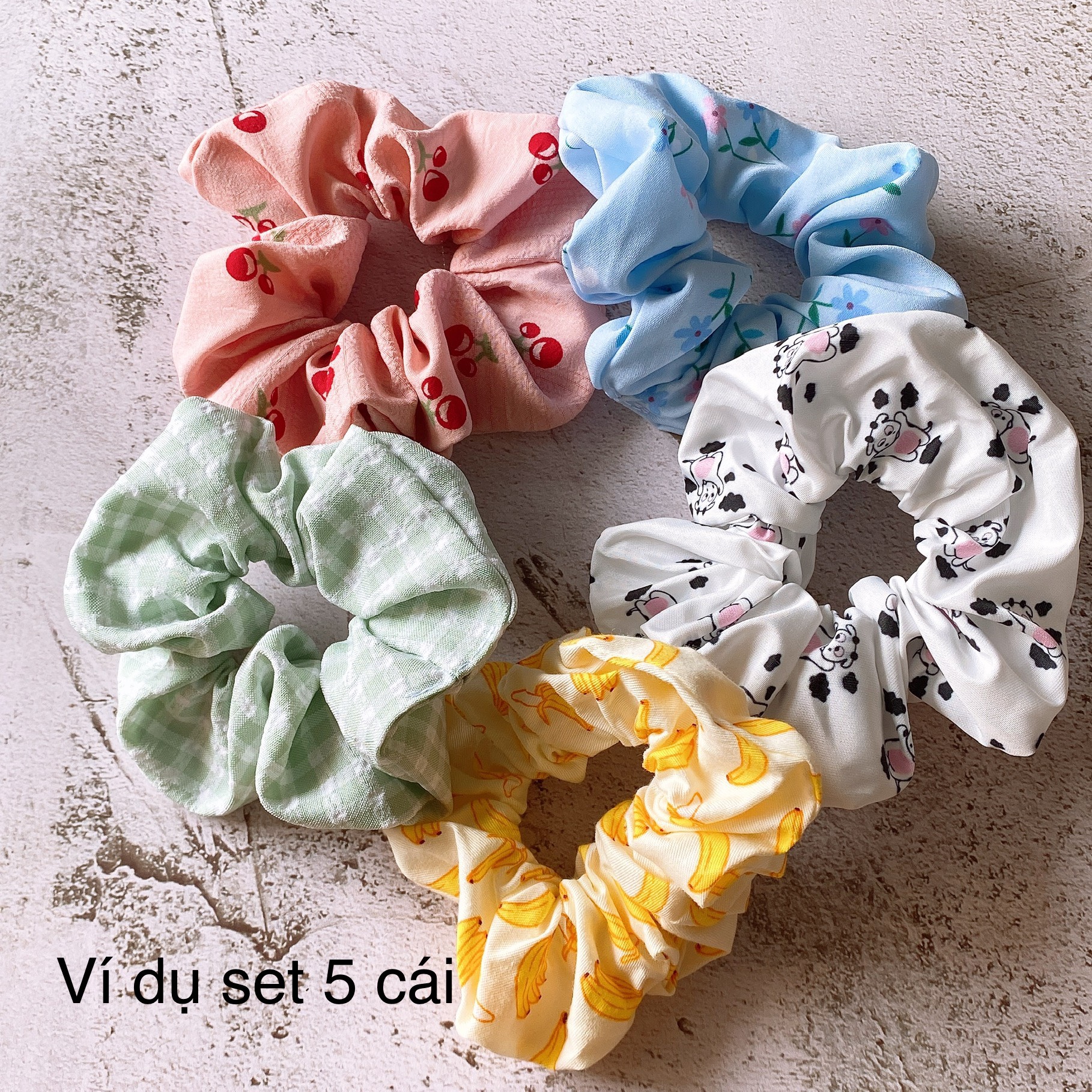 {Ảnh thật} SET MIX 5-10 SCRUNCHIES VẢI ĐẸP,  ĐỦ KIỂU, CỘT TÓC VẢI ĐEO TAY THỜI TRANG NỮ