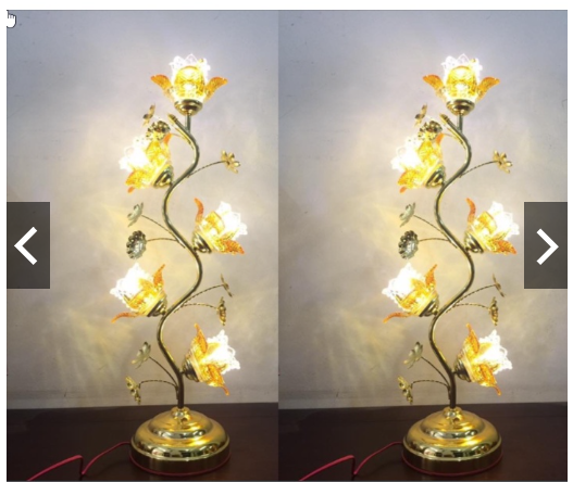 2 CÂY ĐÈN THỜ HOA THỦY TINH PHA LÊ CÁO CẤP 5 BÔNG 75 CM