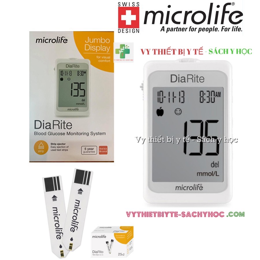 Máy đo đường huyết Microlife DiaRite BGM Máy + 25 hoặc 50 que thử