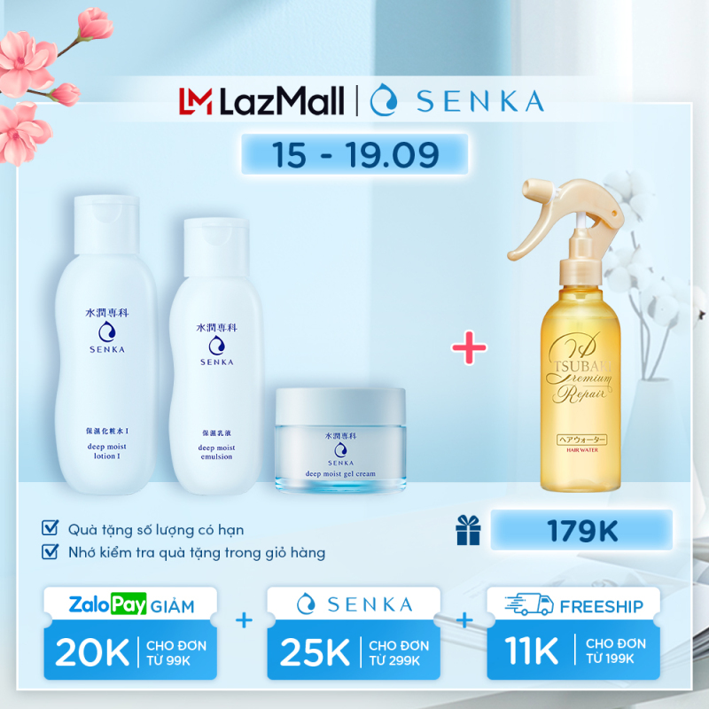 Bộ Senka dưỡng ẩm chuyên sâu và ngăn ngừa lão hóa - chảy sệ da (Senka Deep Moist Lotion I, Gel Cream,Emulsion) nhập khẩu