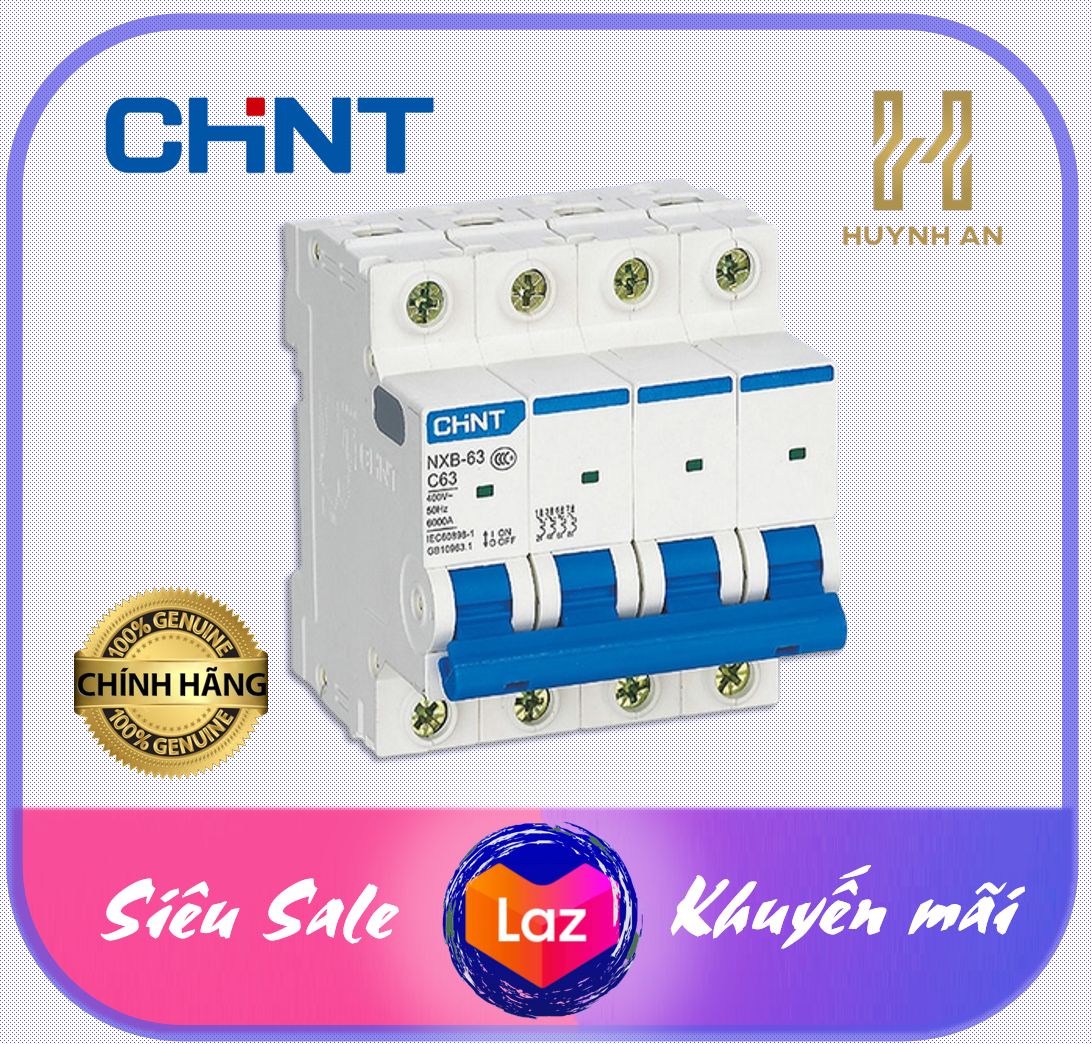 Cầu dao an toàn aptomat mcb nxb-63 4p pha 32 - 63a dòng cắt 6ka, hãng chint