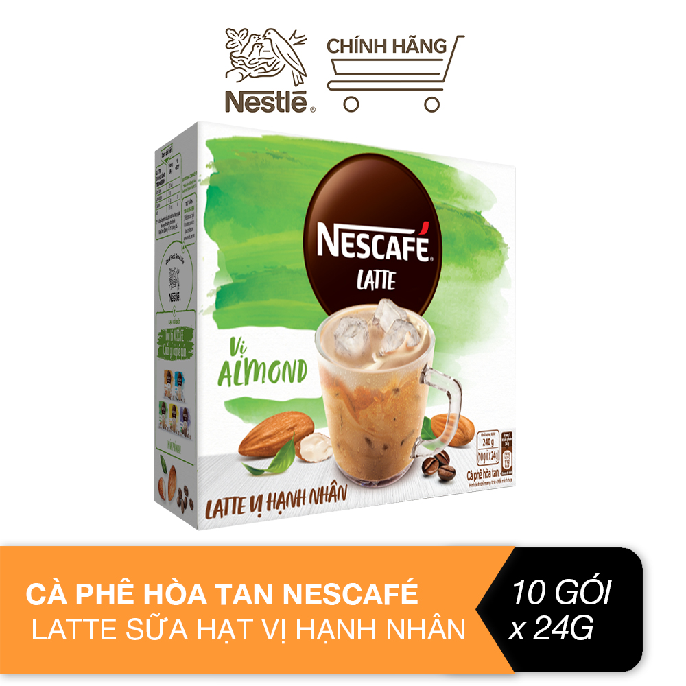 Cà phê hòa tan Nescafé Latte sữa hạt vị hạnh nhân Hộp 10 gói x 24g