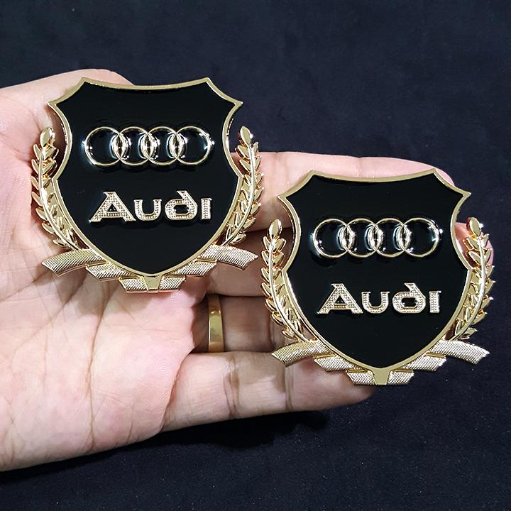 Bộ 2 miếng dán logo kim loại chữ AUDI bông lúa