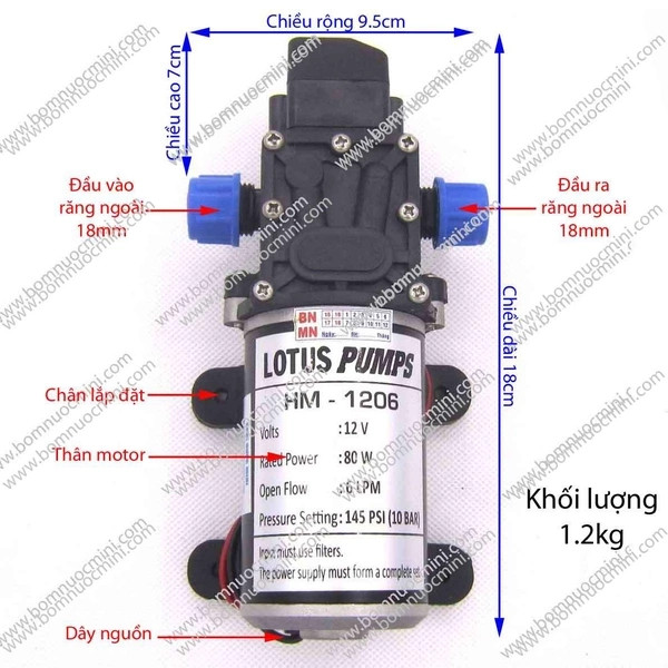 Bơm áp lực 12v hm-1206 | máy bơm hm1206 12v