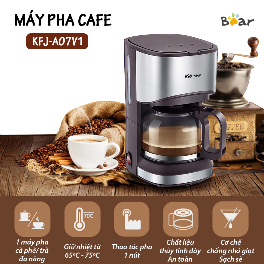 Máy pha cà phê mini Bear, máy pha cafe mini tự động dung tích 700ml