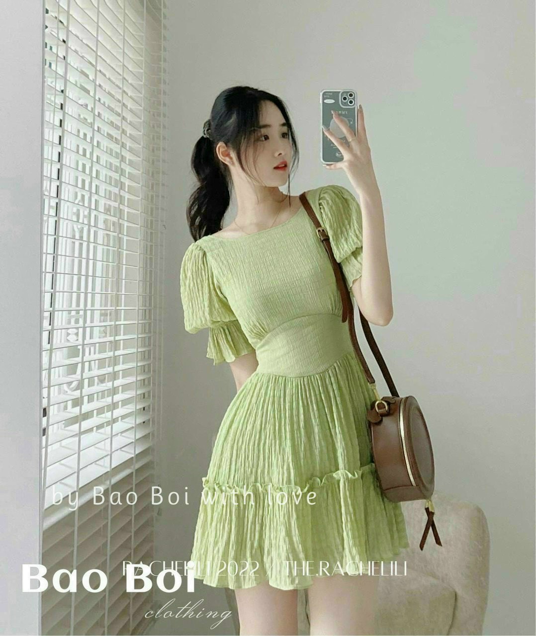 Đầm Chỉ Xốp Tay Bồng (có Mút Ngực)