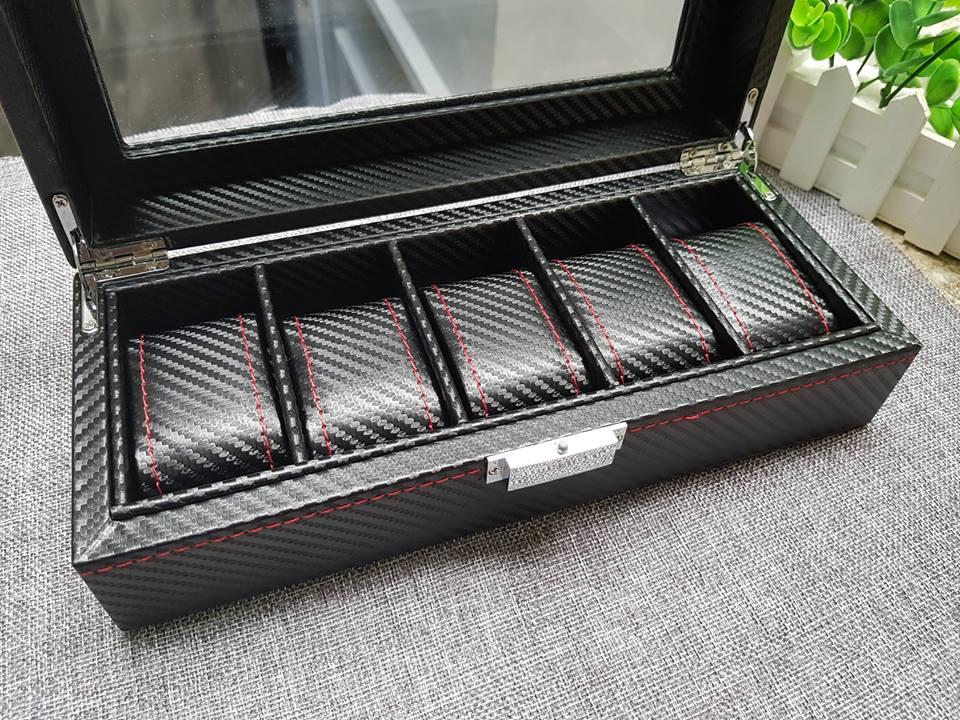 Hộp Đựng Đồng Hồ 5 Ngăn Phủ Carbon