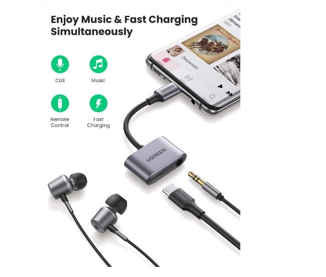 Cáp USB Type-C Sang Cổng Audio 3.5mm Ugreen 60164 (hỗ trợ nguồn PD Type C) Chính Hãng