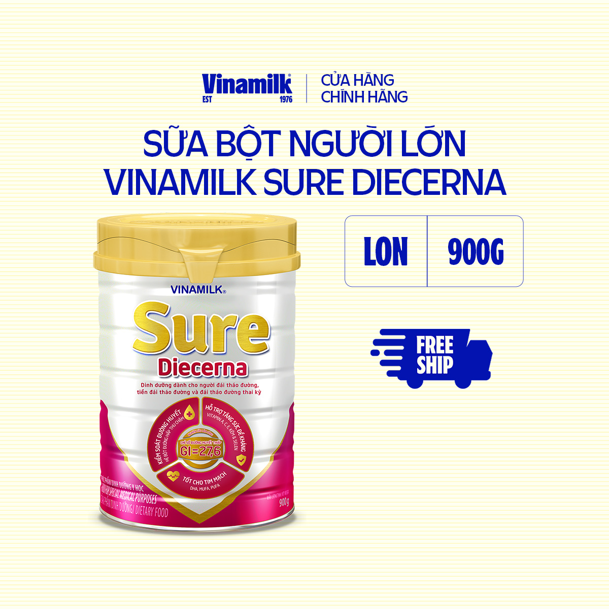 Sữa bột Dành cho người tiểu đường Vinamilk Sure Diecerna 900g
