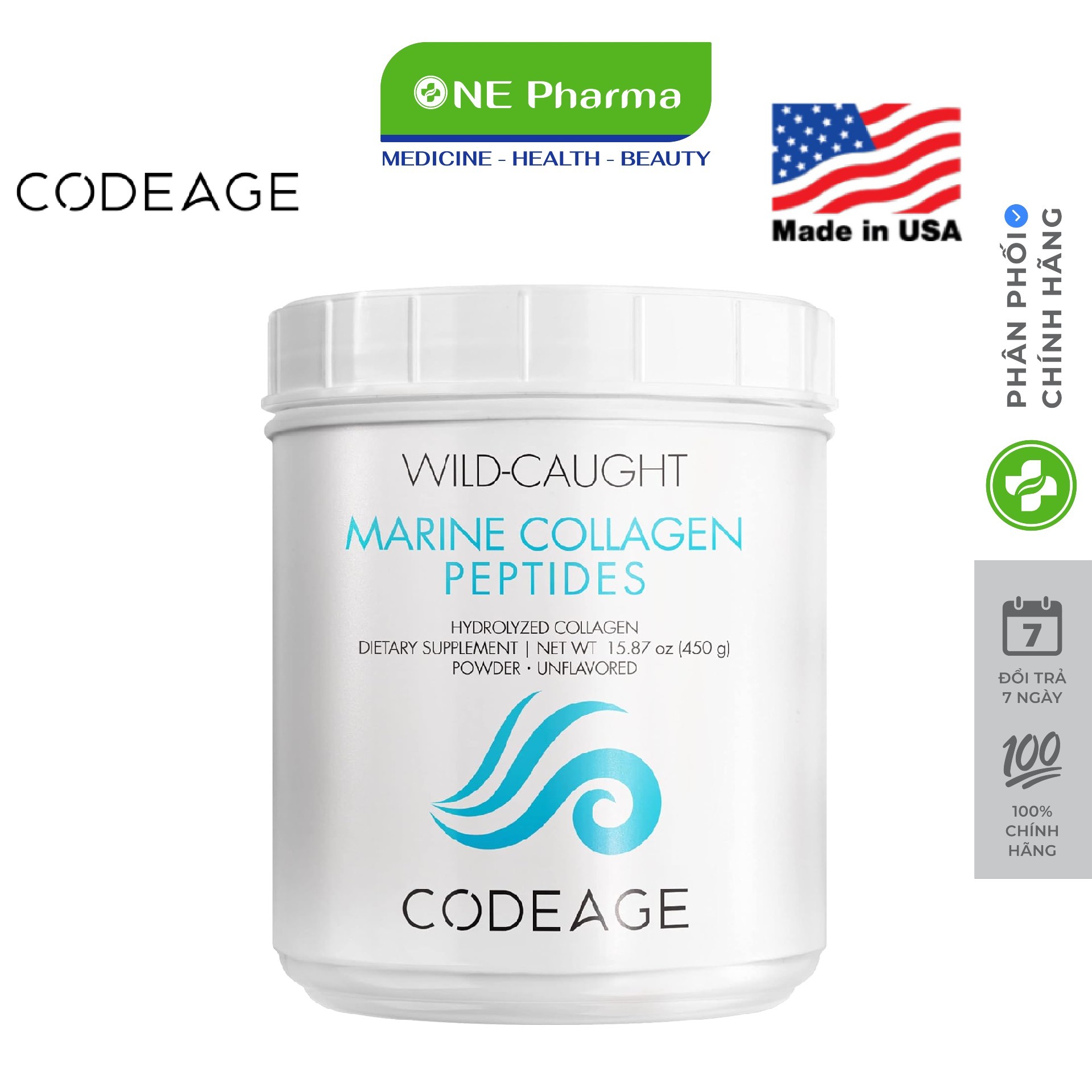 Collagen Bột Thủy Phân Codeage Đạ Dương Collagen Peptides Type 1 & 3 Mỹ 450g