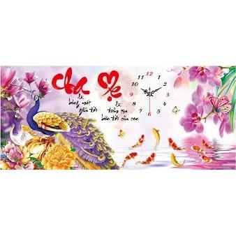 Tranh đính đá đồng hồ cha mẹ 110x50cm lv080