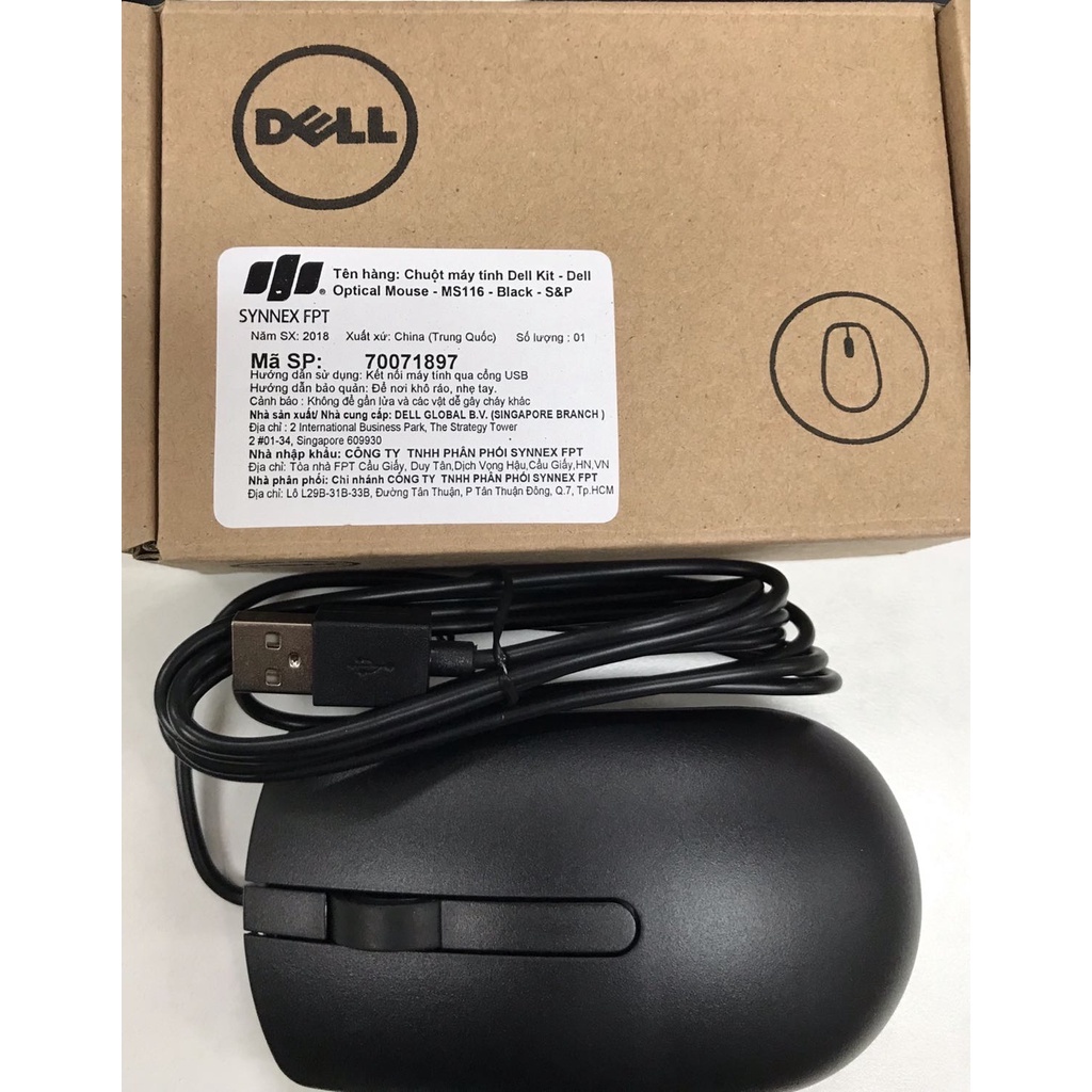 CHUỘT CÓ DÂY DELL MS116 (ĐEN) - HÀNG CHÍNH HÃNG