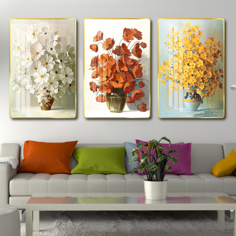 Lalashop - Bộ tranh treo tường Bình Hoa Nghệ Thuật trang trí phòng ngủ Tranh bình hoa 3d tranh vải canvas treo đầu giường phòng ngủ có khung