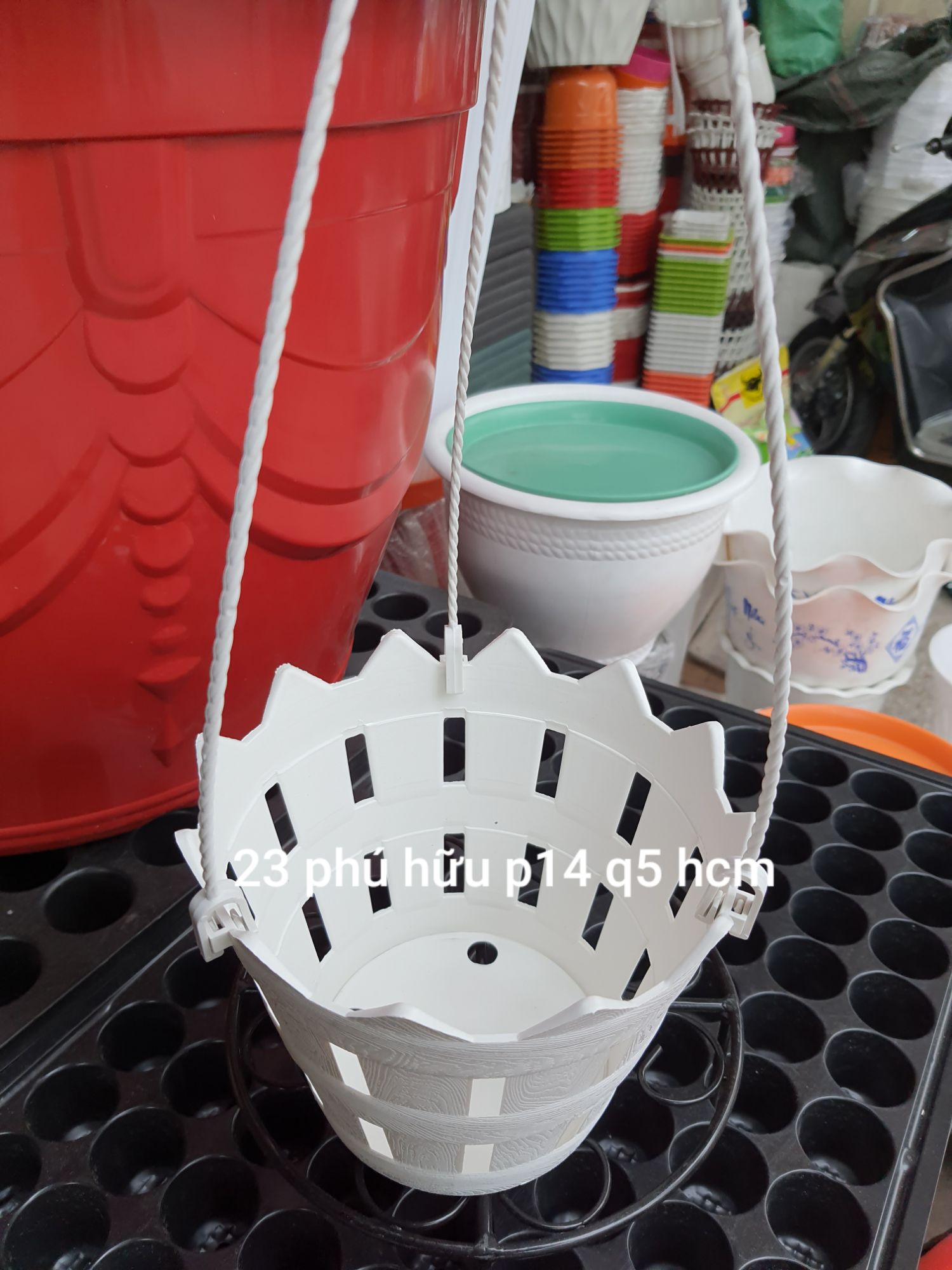 combo 5 chậu treo trồng lan siêu đẹp kèm móc phi 18cm.
