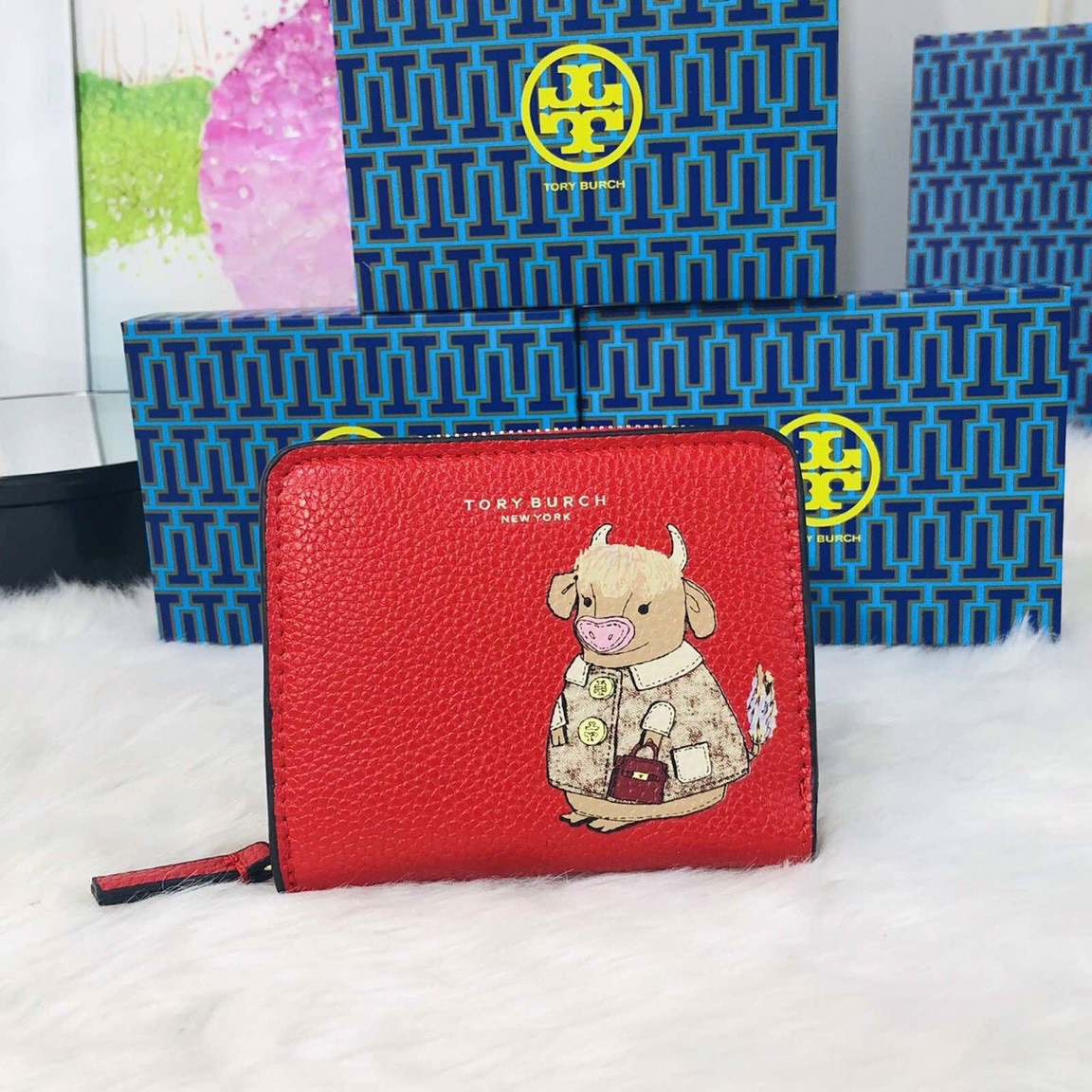 Ví nữ mini Tory Burch - Đỏ lộc Trâu Vàng