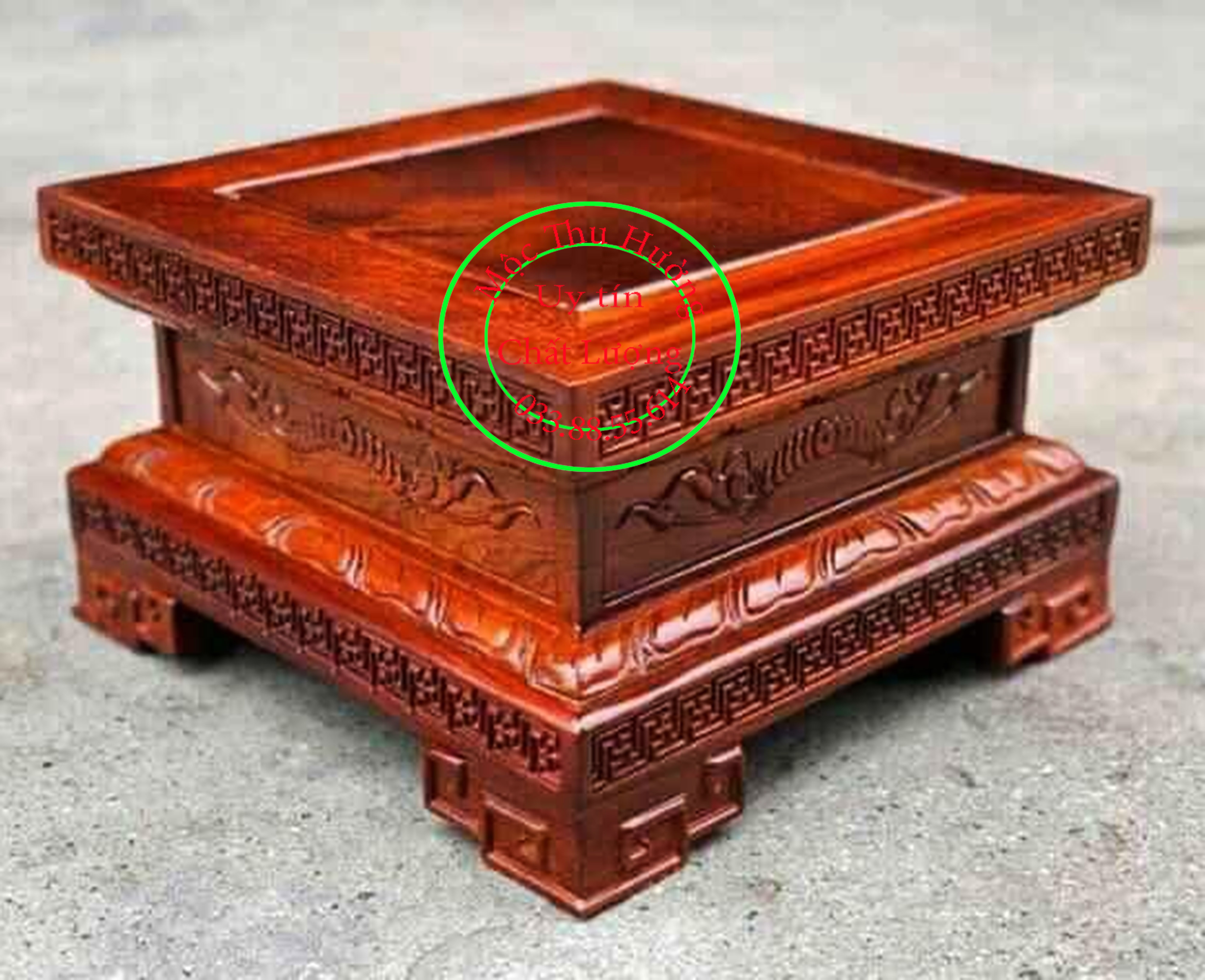 Đôn vuông đôn gỗ hương kỷ chiện chân loa gỗ cao 20cm