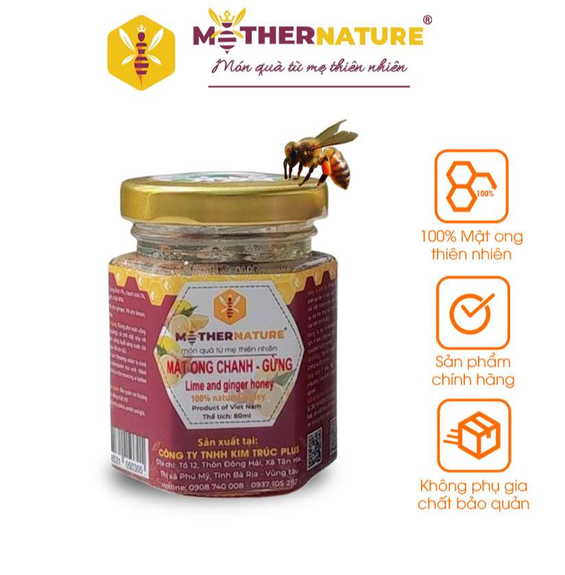 Mật ong chanh gừng cao cấp Mother Nature 80ml - Tăng cường hệ miễn dịch
