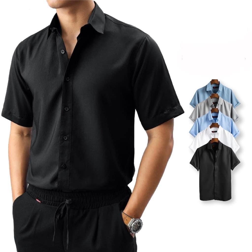 Áo sơ mi ngắn tay nam trơn đủ màu cao cấp cjaats vải lụa nhật mềm min, trẻ trung , thoáng mát giá rẻ