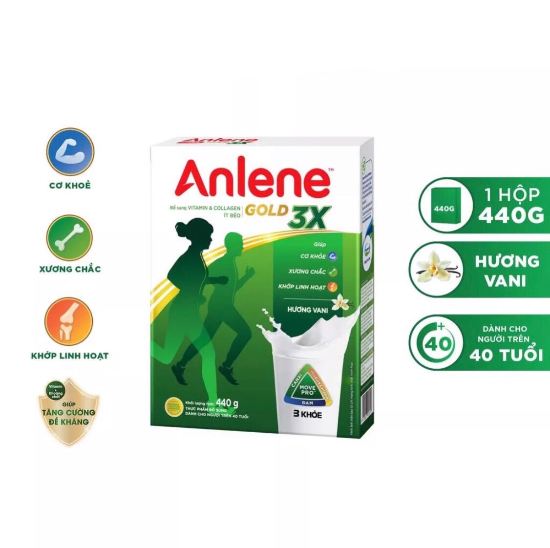 (HSD T7-2025) Sữa Bột Anlene Gold 3X Hương Vanilla - HG 440g.