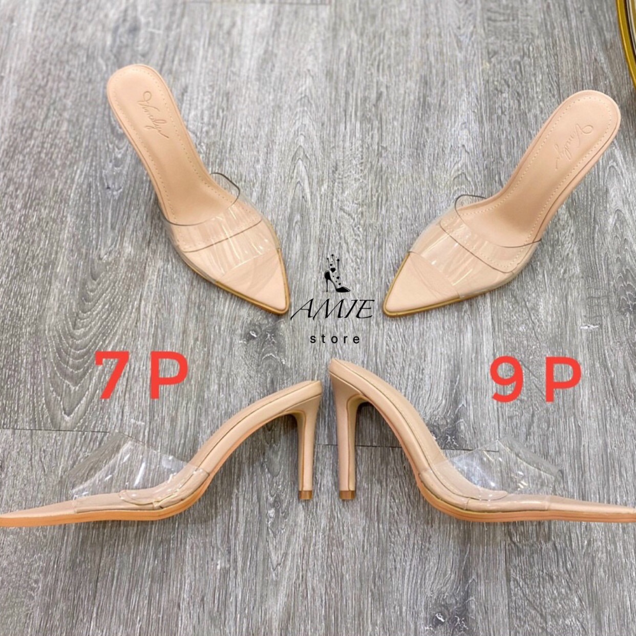 Guốc Mũi Nhọn Quai Trong Gót Nhọn