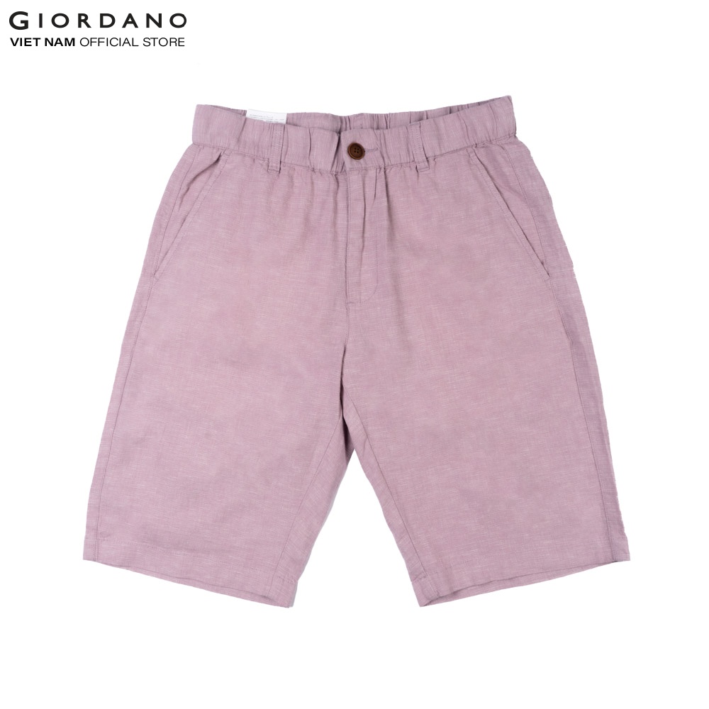 Giordano quần linen shorts nam lưng thun nút cài 01101207