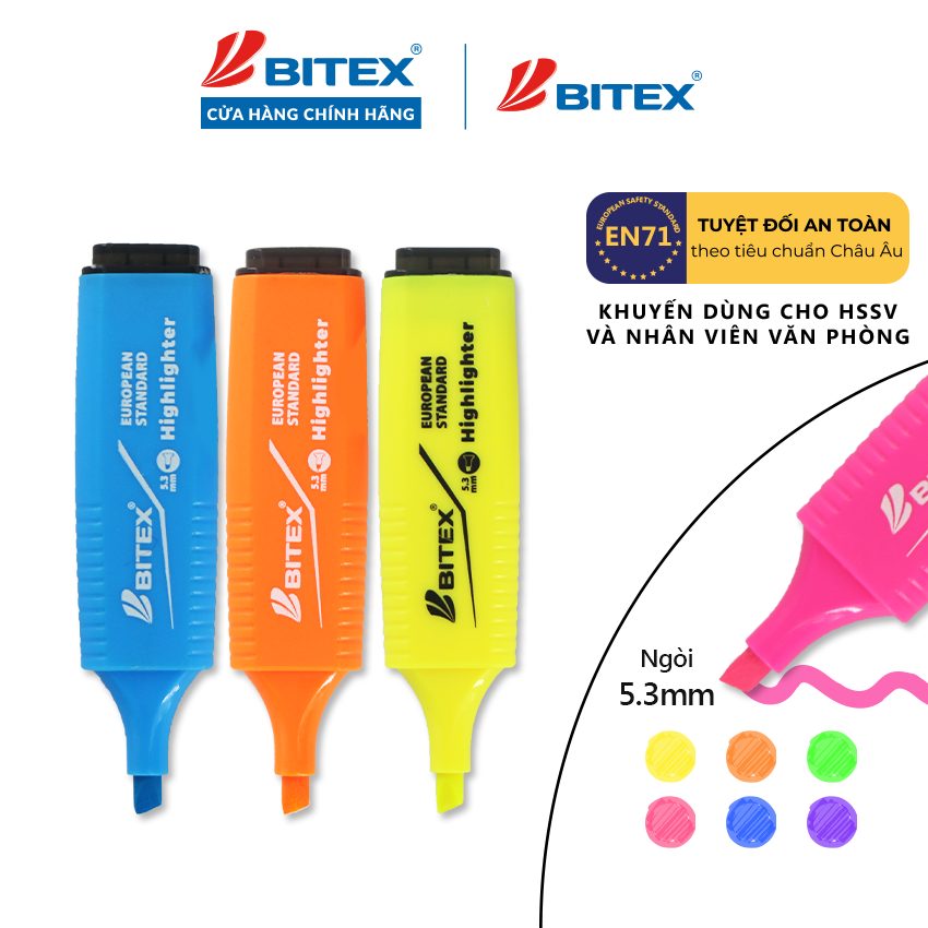 Bút dạ quang Bitex HL03 nhiều màu