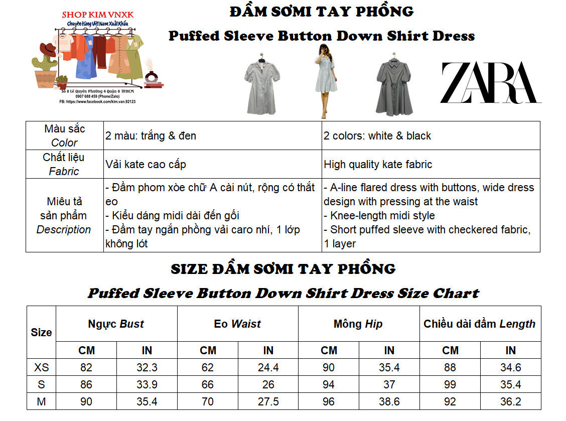 Đầm sơ mi tay phồng