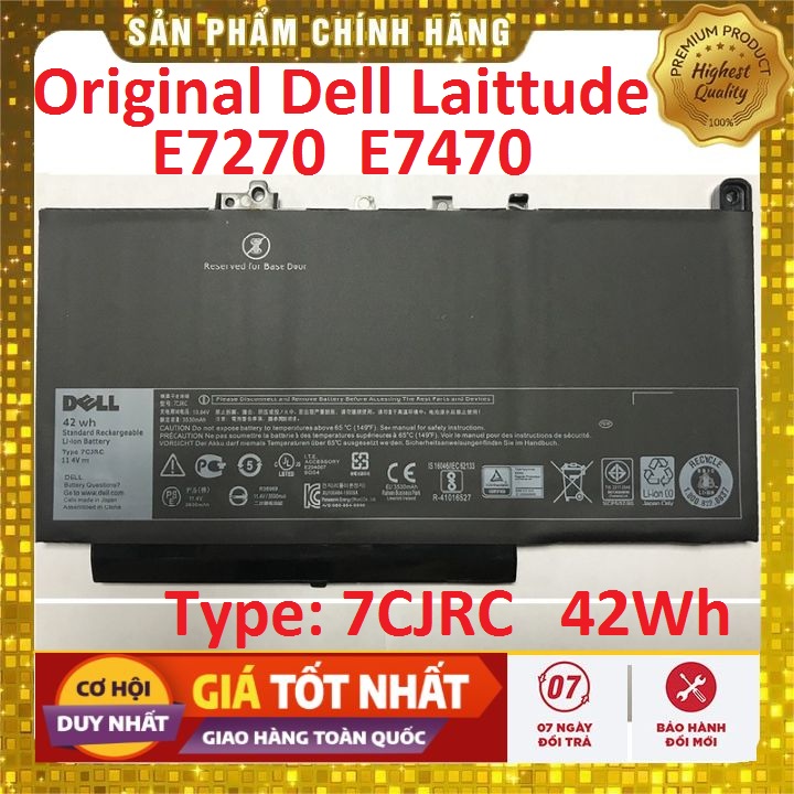Pin Laptop Dell 7CJRC Latitude E7470 E7270 42Wh -PIN ZIN BẢO HÀNH 6 THÁNG **CÓ VIDEO THỰC TẾ **