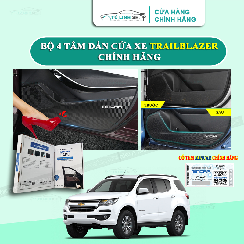 Bộ 4 Tấm dán Tapli xe TRAILBLAZER chính hãng MINCAR, chống xước tapi cửa ô tô bằng Carbon Air Fiber cao cấp