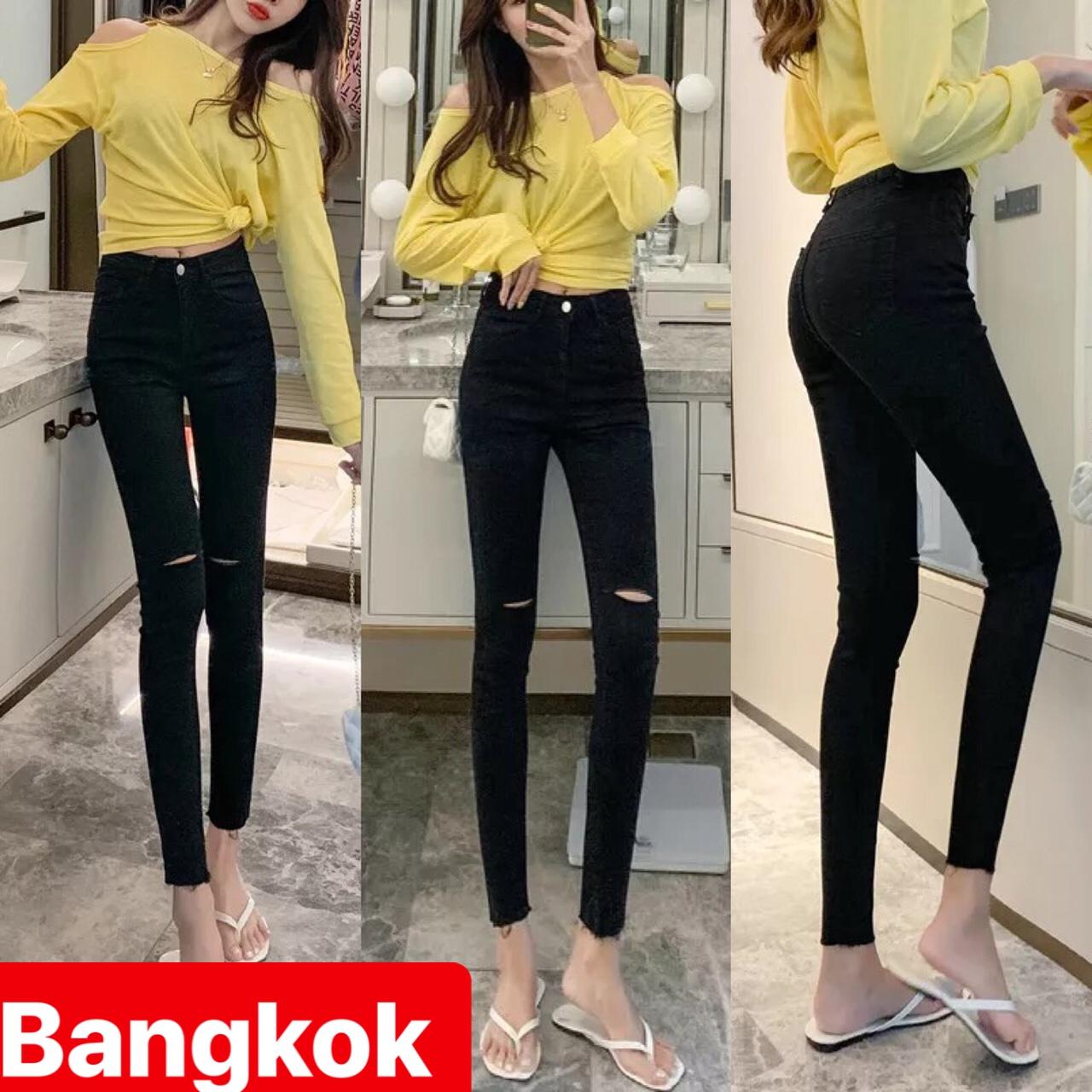 QUẦN JEAN NỮ ĐEN RÁCH GỐI LƯNG CAO NÂNG MÔNG TREND MỚI THÁI LAN VIP BK 19 - TÝ GOLD 2020