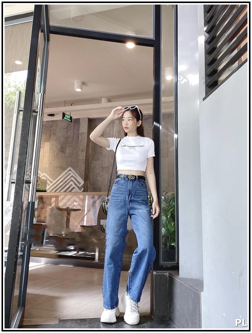 Quần jean nữ ống rộng dáng suôn dài xanh vân hách chân cực đỉnh vải jean đứng pH19