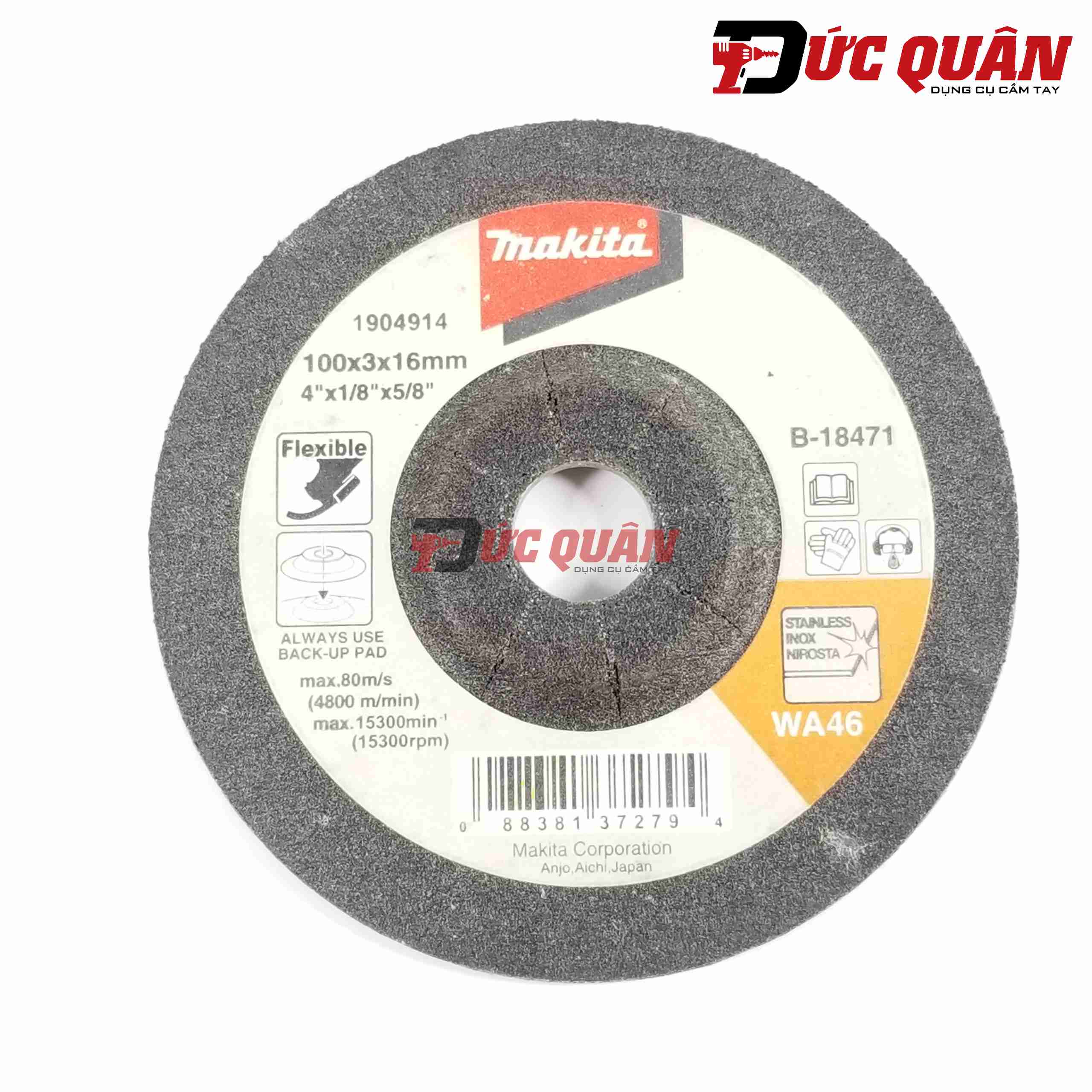 Đá mài mềm cho inox và thép 100x3.0x16mm makita b-18471