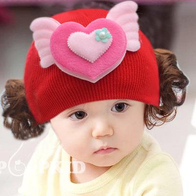 Mũ Len Tóc Giả Hình Tim Cho Bé