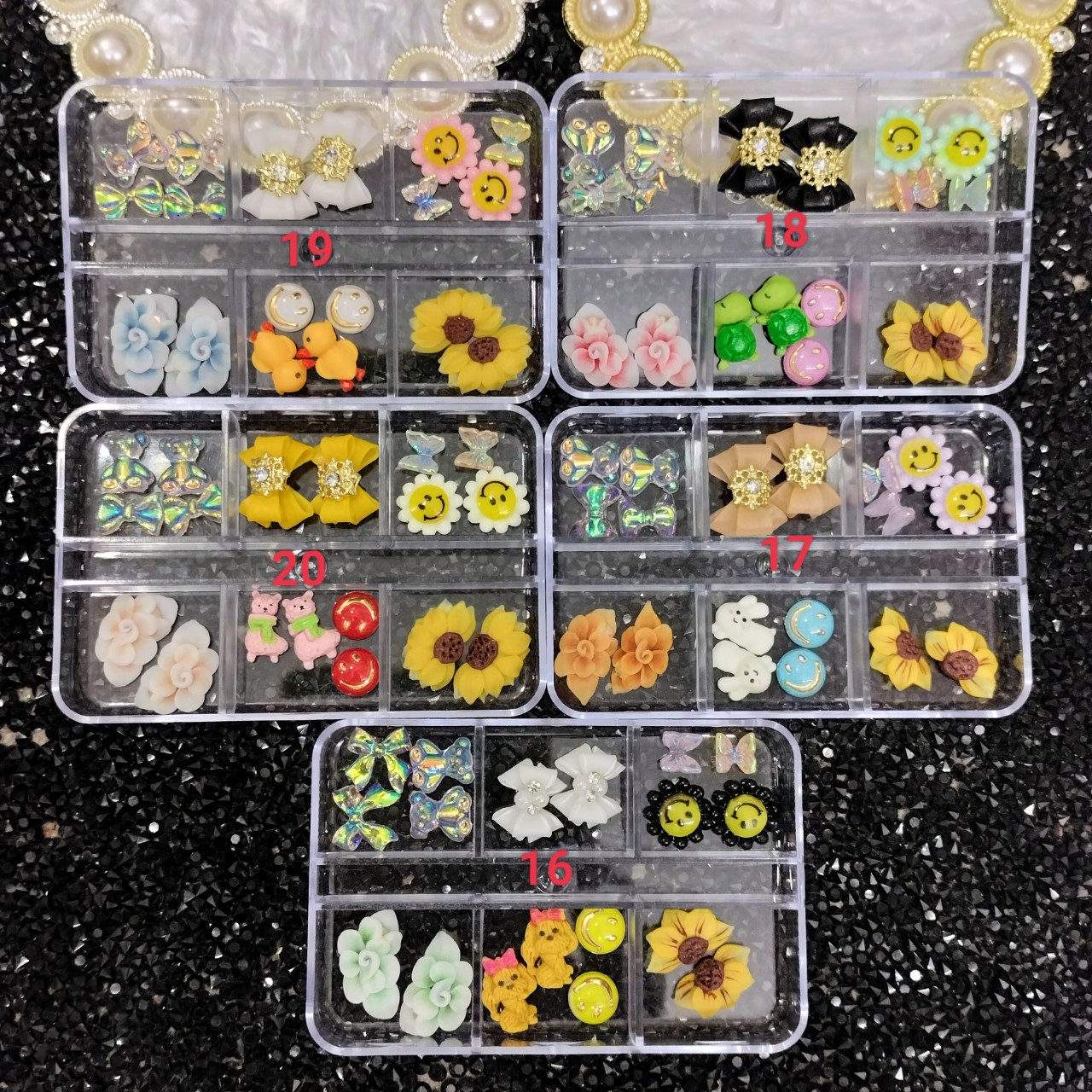 Set Charm Mix Hoa Bột Phụ Kiện Trang Trí Móng