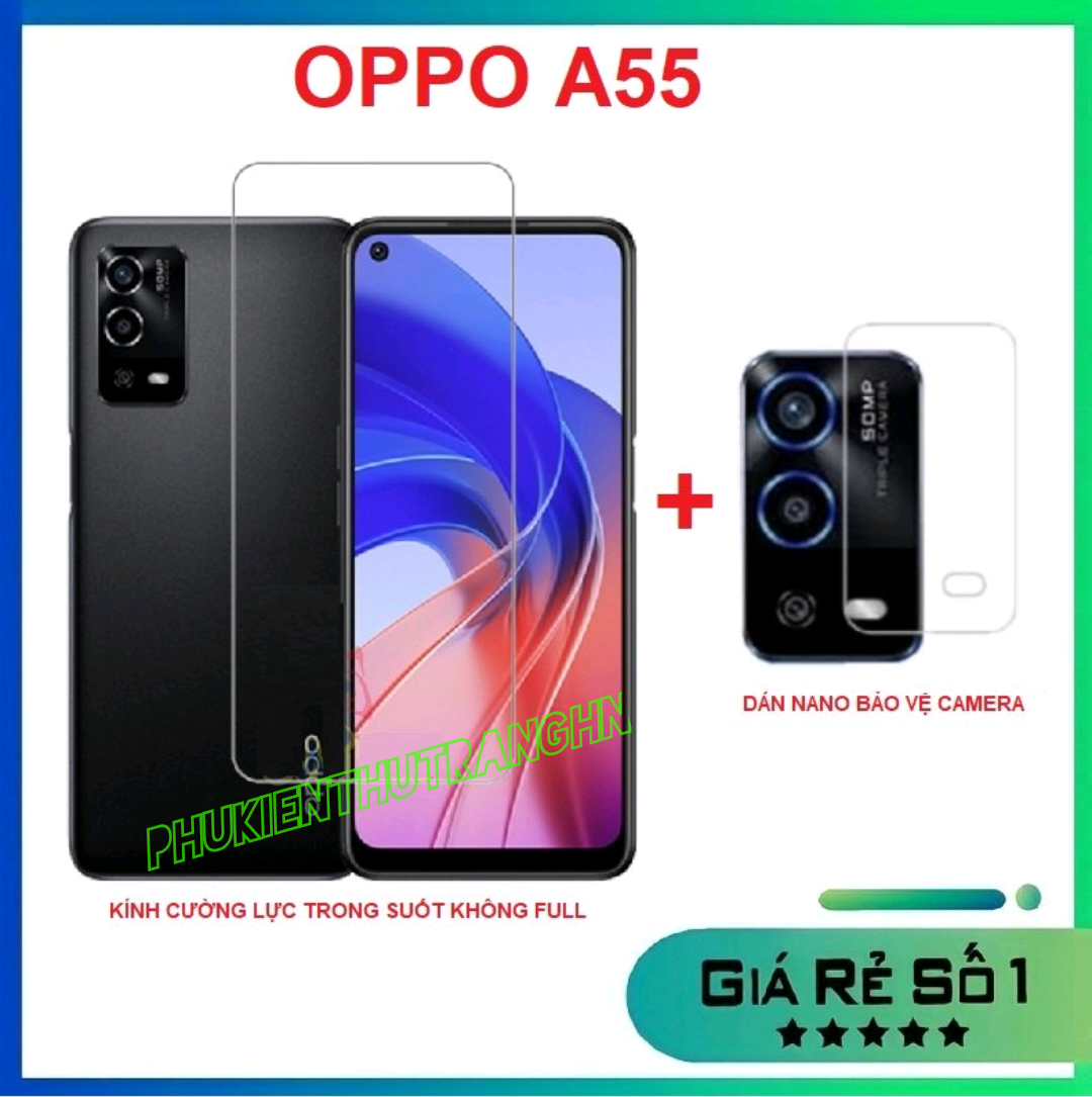 Combo Oppo A55 kính cường lực trong suốt không full màn + dán bảo vệ camera chống trầy xước, bụi bẩn