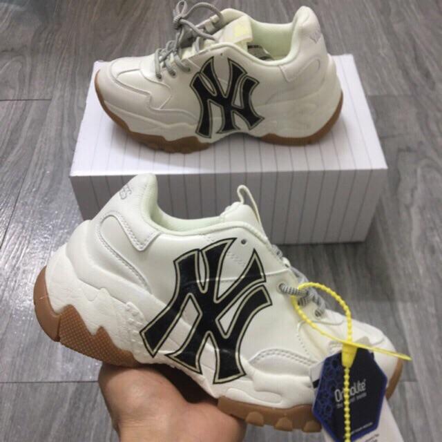[SALE SỐC-TẶNG HỘP+ TẤT] Giày thể thao MLB kem chữ NY ĐEN