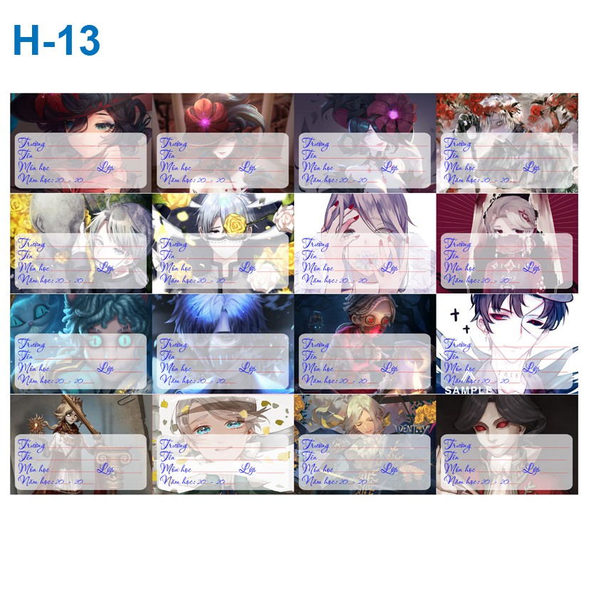 Nhãn vở anime Identity V (1 set 16 cái nhãn vở)