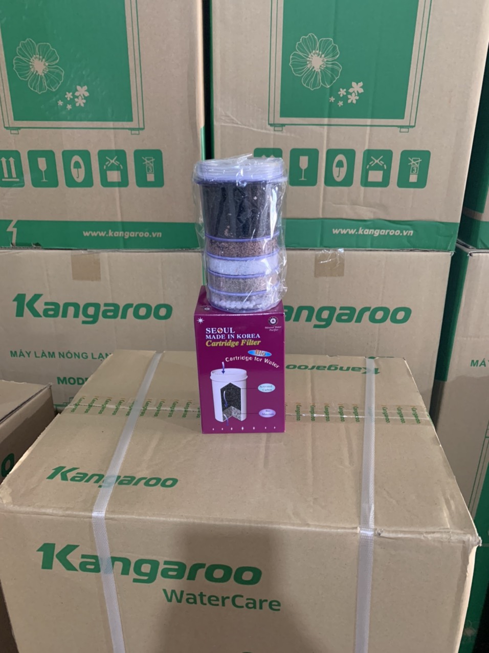 Bộ than lọc nước 5 tầng  bình úp seoul  cây nước nóng lạnh kangaroo made korea