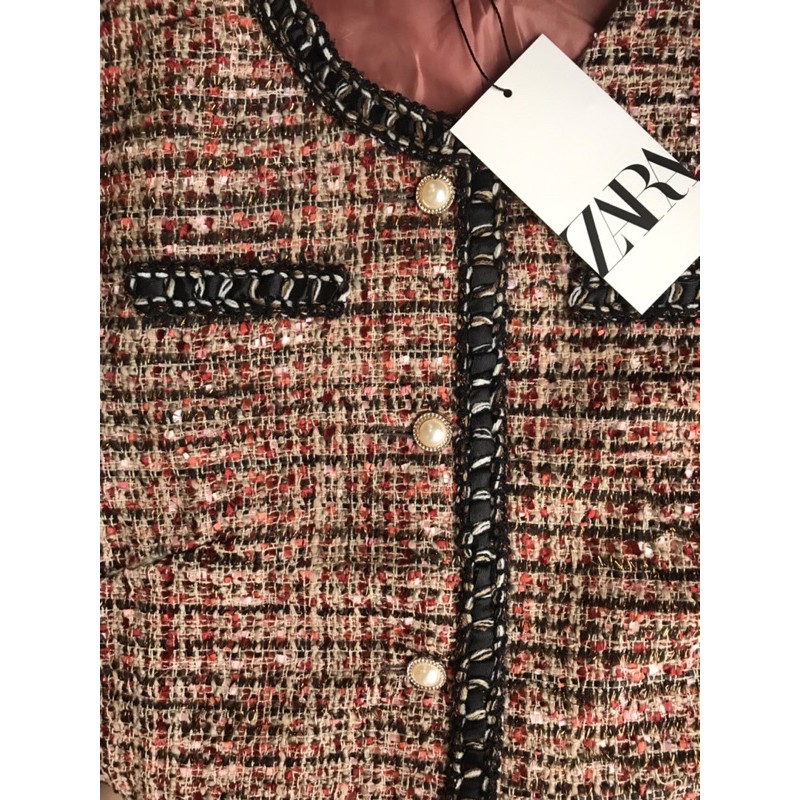 Áo dạ tweed dâu hồng Zara